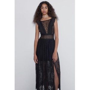 ZARA Contrasting Lace Embroidered Midi Maxi Dress